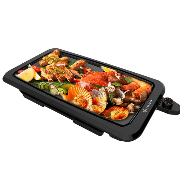 LITIFO Electric griddle Indoor, 1450W Nonstick Extra Large BBQ griddle Pan 5 Thermostat Modes with Removable Oil Drip Tray and Warming Tray, Fast Heat Up Family Size Pancake griddle, Black