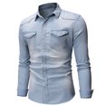 thumbnail image 2 of Tejiojio Men's and Big Men's Classic Tops Clearance Solid Color Pocket Button Lapel Collar Washed Denim Long Sleeve Men's Shirt, 2 of 9