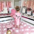 thumbnail image 3 of ATOGUTA Girl's Kid's Satin Short Robe for Wedding Birthday Party Spa Pink, Size 12M-4T, 3 of 9