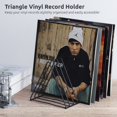 thumbnail image 3 of Soporte para discos de vinilo, estante de almacenamiento de álbumes de 9 ranuras para hasta 20 discos, elegante estante de exhibición de discos de vinilo de hierro triangular para escritorio/estante,, 3 of 6