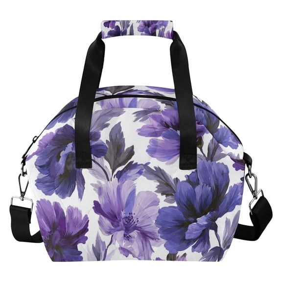 Purple Flowers Insulated Lunch Bag Reusable Quilted Lunch Box Waterproof Leakproof Lunch Container