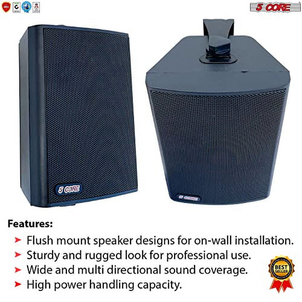 5 Core 4 Inch Outdoor Indoor Speaker 2 Way Pair 20W 8 Ω High Performance Powerful Bass with Effortless Wall Mounting Swivel, All Weather Resistance, Stereo Sound for Garage Home Black 13T BLK 1PK - image 4 of 9