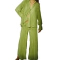 thumbnail image 1 of VISgogo Traje de pantalón de dos piezas para mujer, blusa de manga larga de color liso y pantalones de corte recto VISgogo  moda, 1 of 9