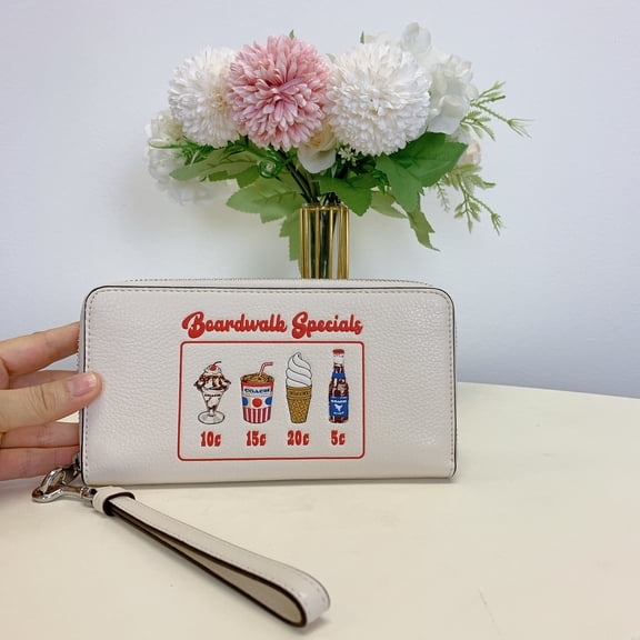 Coach CU382 Long Zip Around Wallet With Boardwalk Graphic IN Chalk