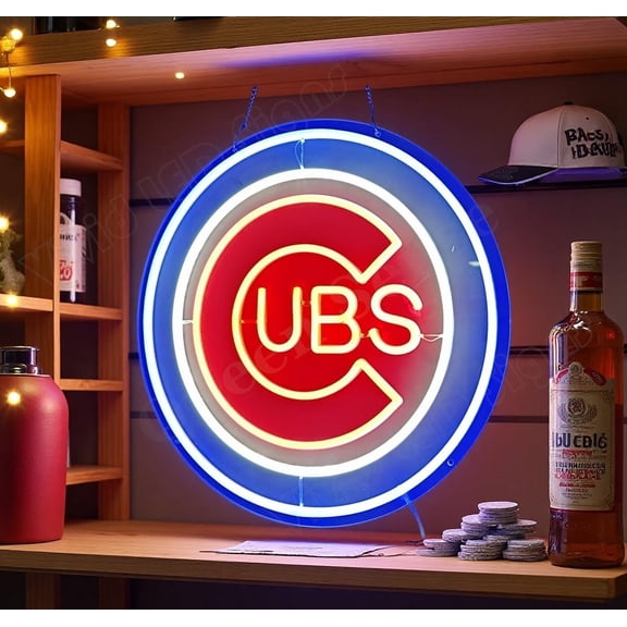 Queen Sense 16"x16" For Chicagos Sports League Cubs LED Neon Sign for Wall Decor Dimmable USB Powered LED Light W116CCL-5VLED