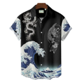 thumbnail image 2 of Camisa hawaiana de manga corta con estampado 3D de olas para hombre, informal, versátil, retro, minimalista, con solapa y botones para vacaciones en la playa, 2 of 5