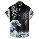 thumbnail image 2 of Camisa hawaiana de manga corta con estampado 3D de olas para hombre, informal, versátil, retro, minimalista, con solapa y botones para vacaciones en la playa, 2 of 5