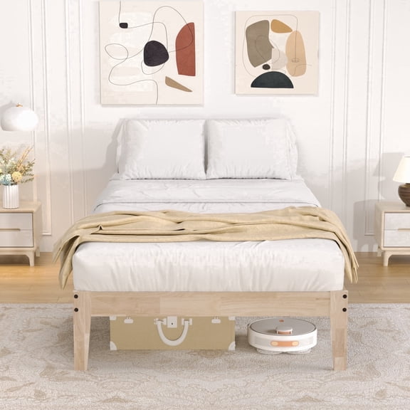 Awesofurni Twin Bed Frame Wood, 12" Wood Platform Bed with Wood Slats, 8.7" Under-Bed Storage, Noise-Free, Easy Assembly