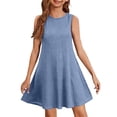thumbnail image 2 of CCRFTGI Girls Summer Dresses Size 8 Casual Cotton Linen Fashion Tank Sleeveless Dress Swing Beach A-Line Mini Dress Light Blue 12-13 Years, 2 of 4