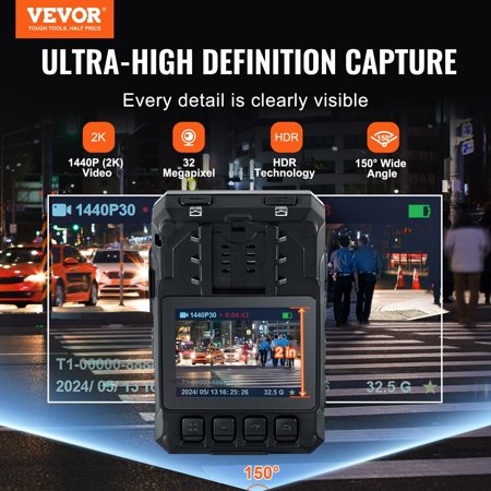 VIPMOON 64GB Body Cam with Audio Video Recording Picture, 1440P HD Police Body Camera, Built-in 3500 mAh Battery, 2.0" LCD, Infrared Night Vision, Waterproof GPS Personal Body Cam for Law Enforcement