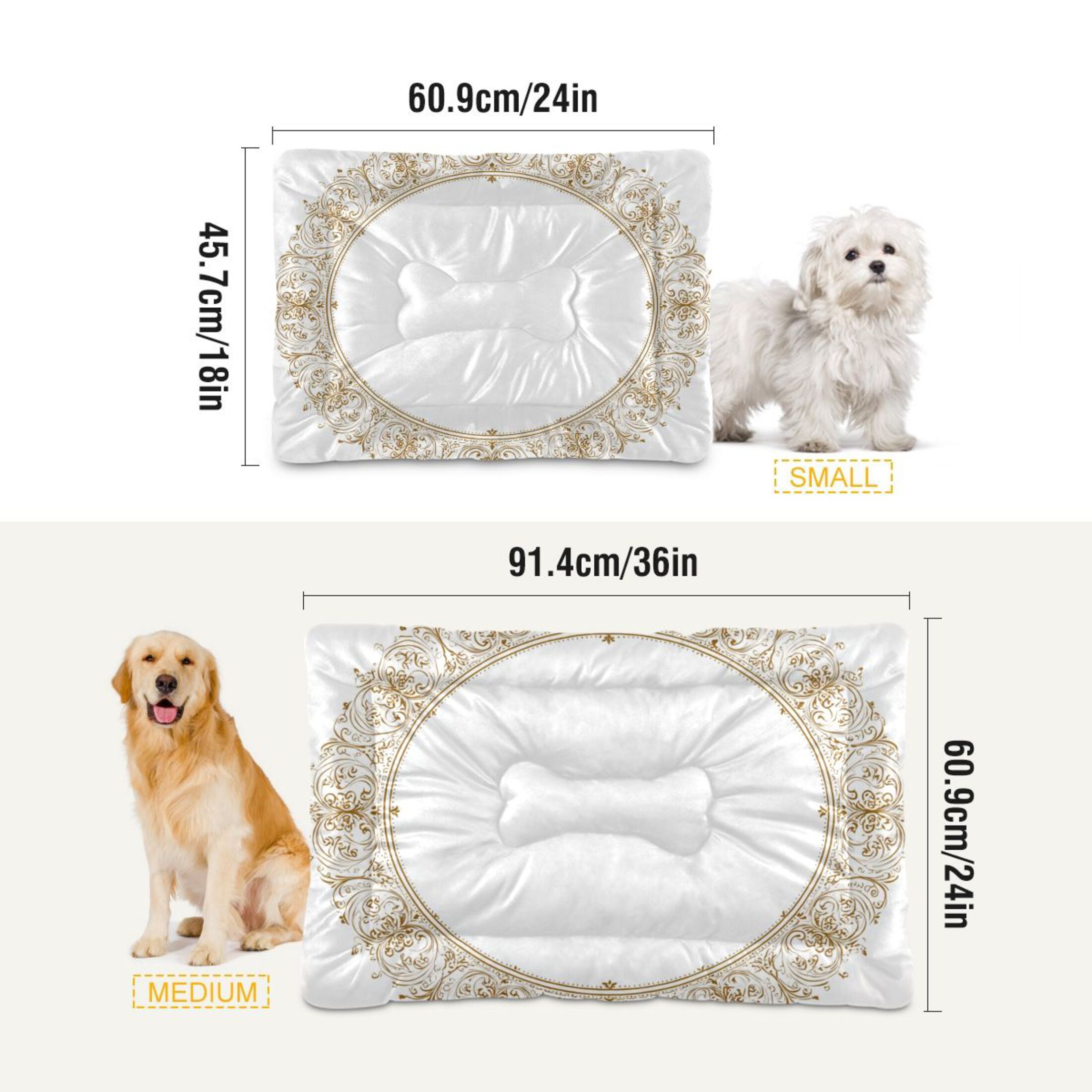 Cozy Mat Pet Bed Indoor Outdoor Warm Soft For Cat Dog Puppy(S/M) Gold Intricate Design