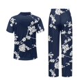 thumbnail image 6 of Yuyamidu Pajama Set for Women 2 Piece Sleepwear Blue Pjs Set Flower Printing Notch Collar Short Sleeve Lounge Sets with Long Pants, 6 of 7