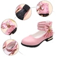 thumbnail image 6 of GiLiling Girls Mary Jane Dress Shoes, Lace Pearl Ankle Cuff, Bowknot with Pearl Rhinestone Tassel Detail, Rear Zipper Low Heel Princess Flats for Party Wedding (Pink, 9-9.5 Years), 6 of 8