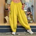 thumbnail image 2 of Pantalones holgados de cintura alta lisos de moda para mujer: pantalones largos informales, bolsillos, poliéster-spandex, tallas S-XXXL, 2 of 6