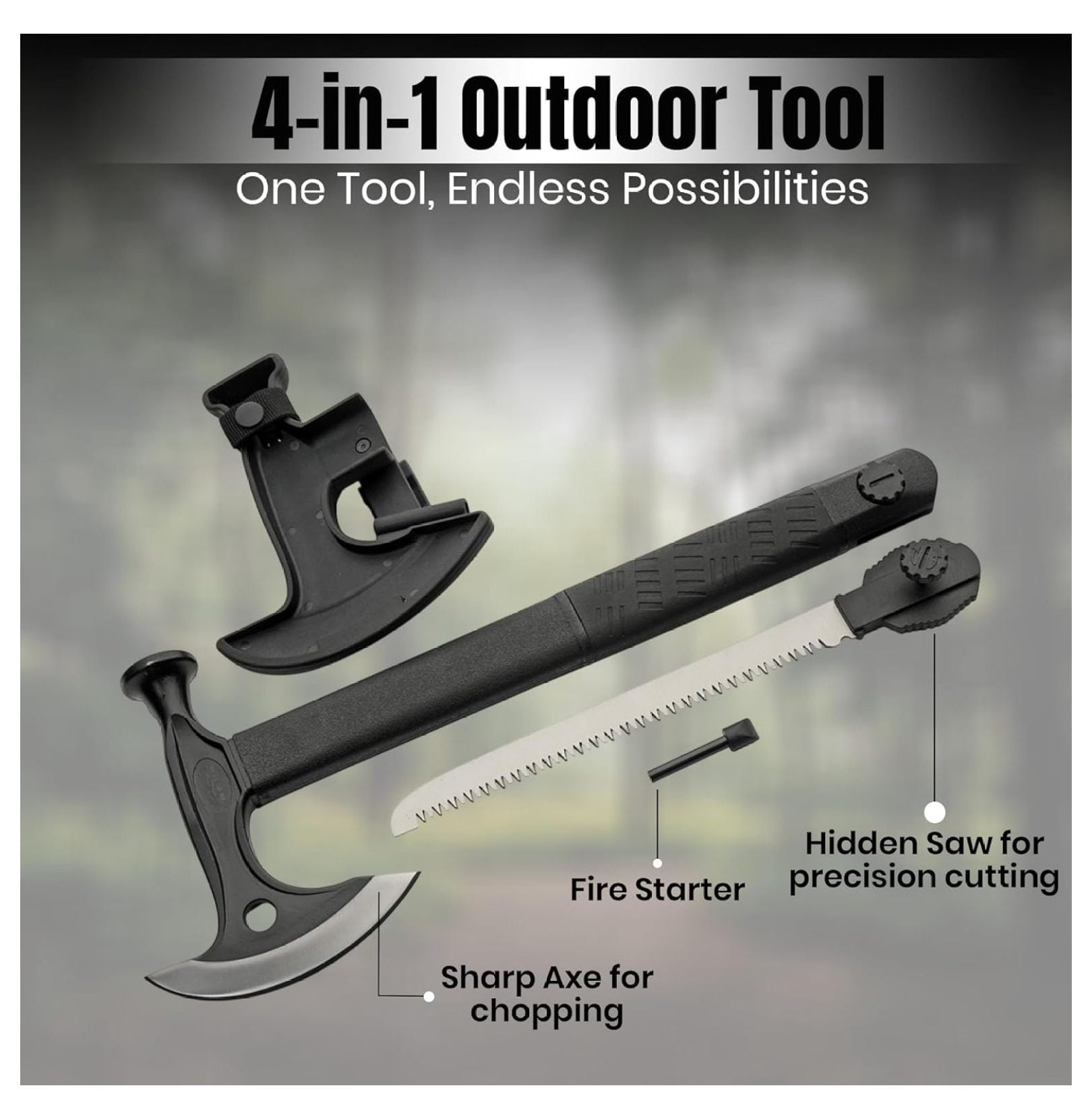 17.5-Inch Hiker's Hatchet – Multi-Tool Axe with Saw, Fire Starter, Hammer, and Nylon Fiber Handle – Includes Sheath for Camping and Survival