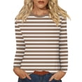 thumbnail image 2 of Women's Long Sleeve Striped T-Shirt, Casual Red and White Crew Neck Top, Soft Cotton Blend, 2 of 8