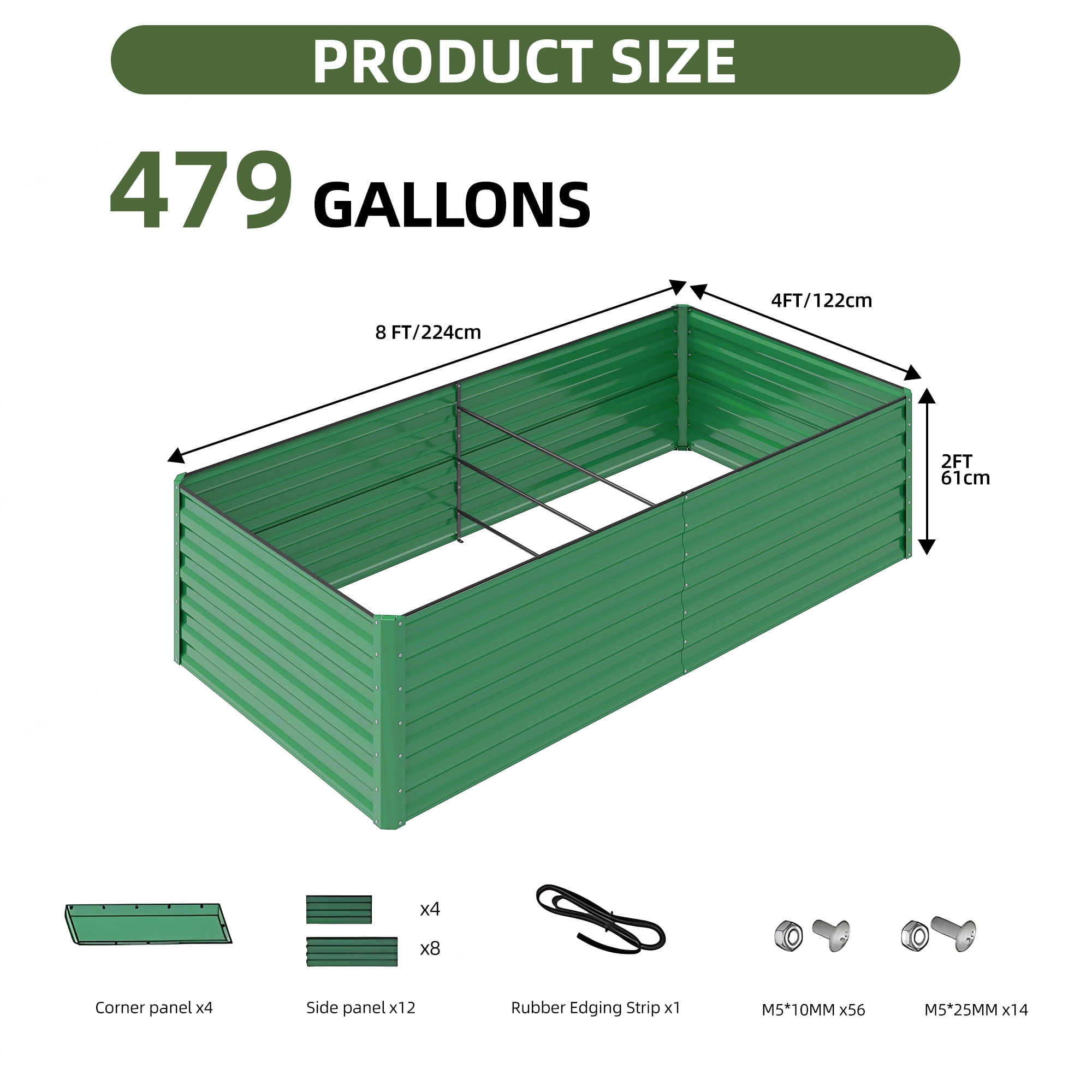 Uforic 2 Pack 8x4x2 ft Green Large Galvanized Raised Garden Bed Kit, Metal Planter Box with Gloves, Ground Nails & Support Rod, Outdoor Above-Ground Planter for Plants, Vegetables, and Flowers