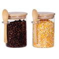 thumbnail image 1 of Juego de 2 Contenedores de Vidrio con Tapas de Bambú y Cucharas de Madera, Tarros de 500ml con Tapas y Cucharas, Recipientes para Condimentos, Café, Azúcar, Avena., 1 of 7