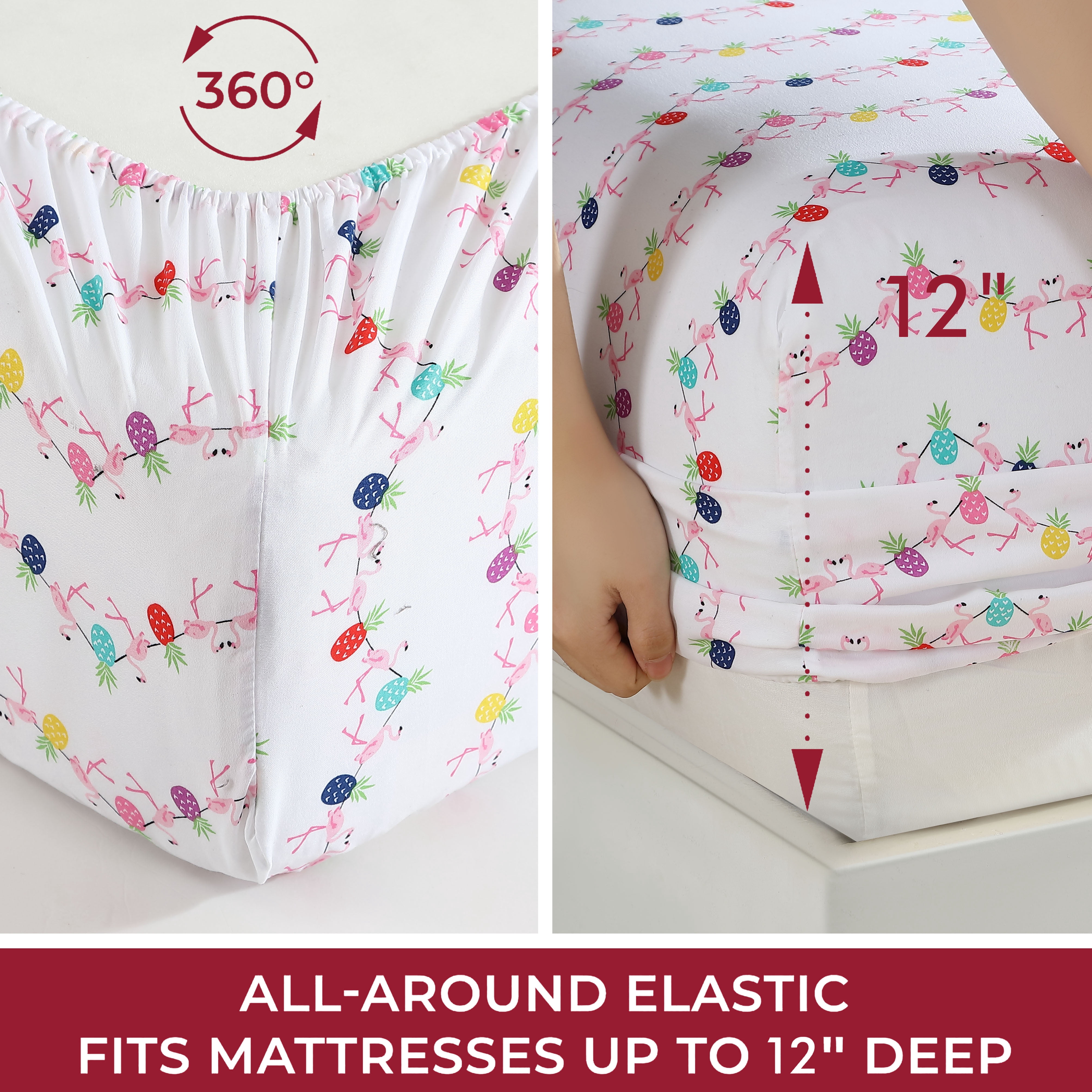 Beatrice Home Fashions, Whimsical Print 4PC Sheet Set, King, Flamingo Pineapple