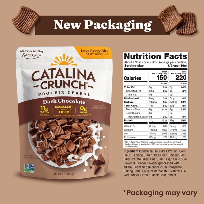 (2Pack)-Catalina Crunch Protein Cereal Dark Chocolate Flavor, Keto Friendly, High Protein Breakfast, 9 oz