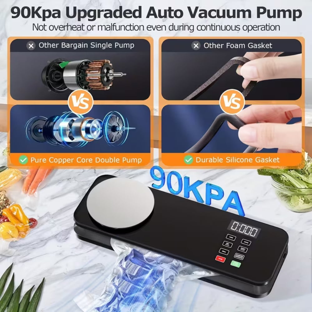 7-in-1 Automatic Vacuum Sealer with Kitchen Scale - 90KPA Food Sealer, Built-in Cutter, Dry/Wet Modes, Compact Food Sealer