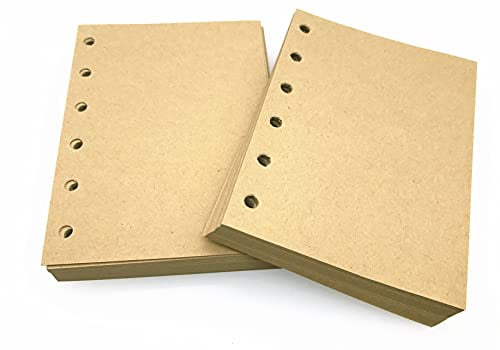 7inches A6 , Ruled Lines Brown Paper 2 Pack 6 Holes Refillable Paper for Vintage Leather Writing Journal Diary Spiral Notebook 