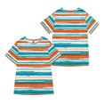 thumbnail image 1 of YDLCAFD Easter Women Home Casual Striped Pattern Round Neck Short Sleeved Pullover Color Block T Shirt Top, 1 of 3