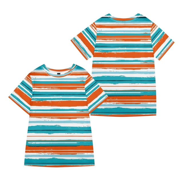 YDLCAFD Easter Women Home Casual Striped Pattern Round Neck Short Sleeved Pullover Color Block T Shirt Top