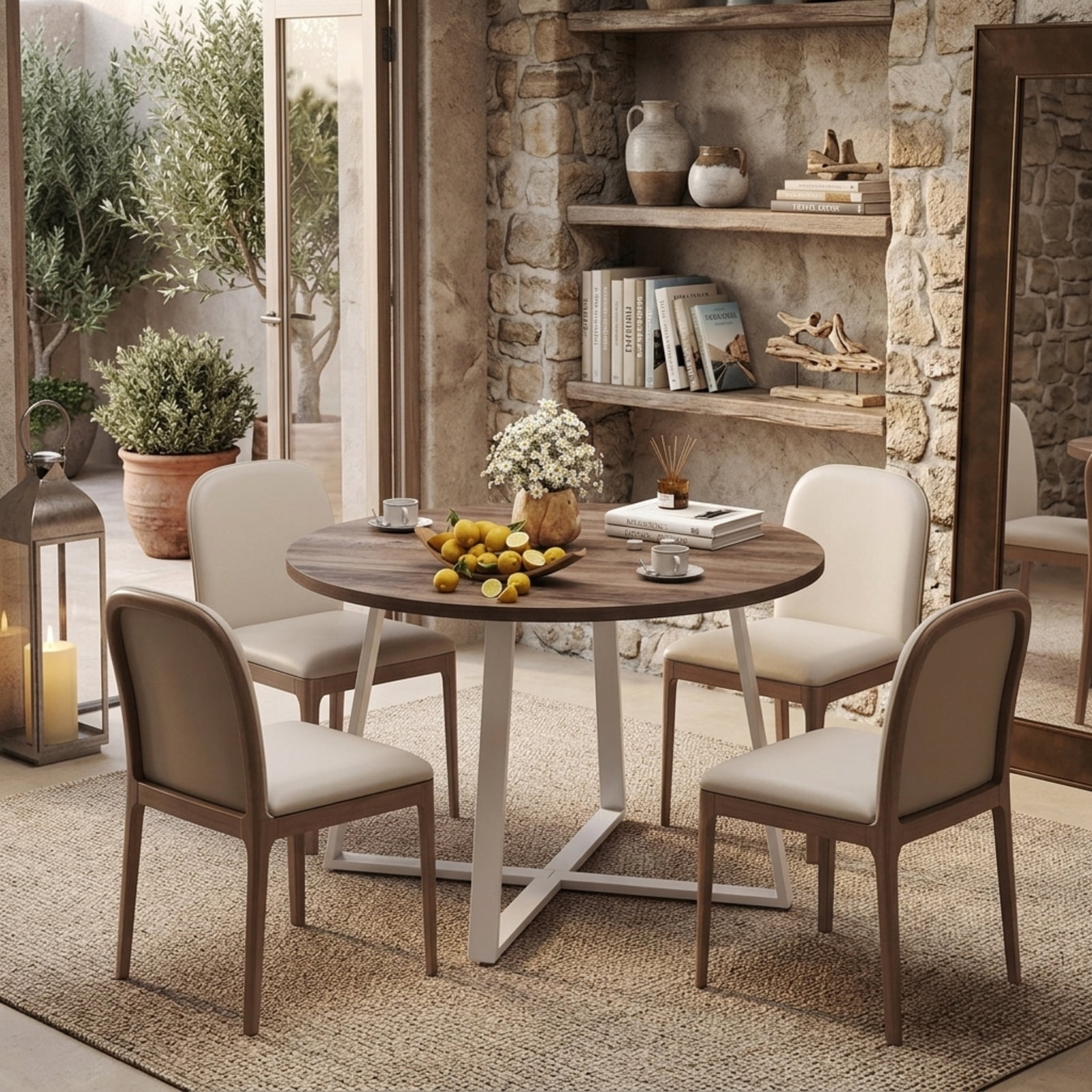 Furnibear 47 Inch Round Dining Table with Stable X Shaped Base and Thickened Top
