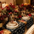 thumbnail image 6 of Christmas Snowflakes Dresser Scarf Farmhouse, Dining Table Decorations for Wedding/Parties, Xmas Deer Winter Holly Plant Black Table Runner 36 Inches Long for Kitchen Dining, 13 x 36 In, 6 of 9