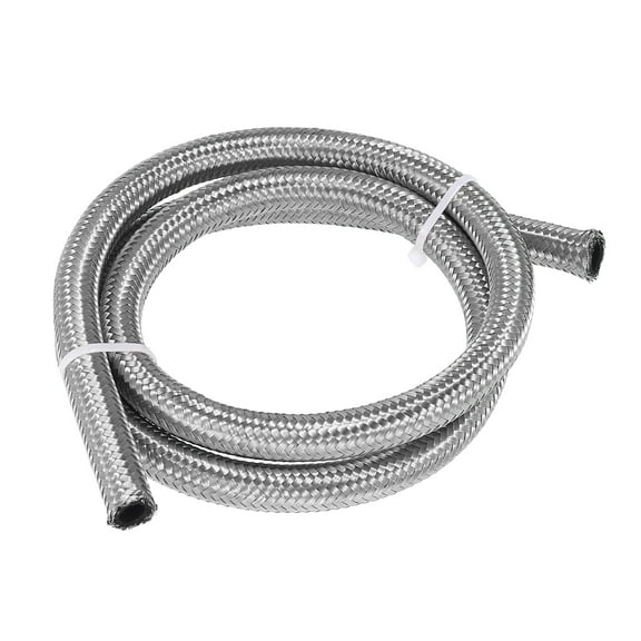 Car Auto Stainless Steel Braided Mesh Hose 3.3ft 3/8" AN6 Fuel Hose Oil Gas Line Silver Tone