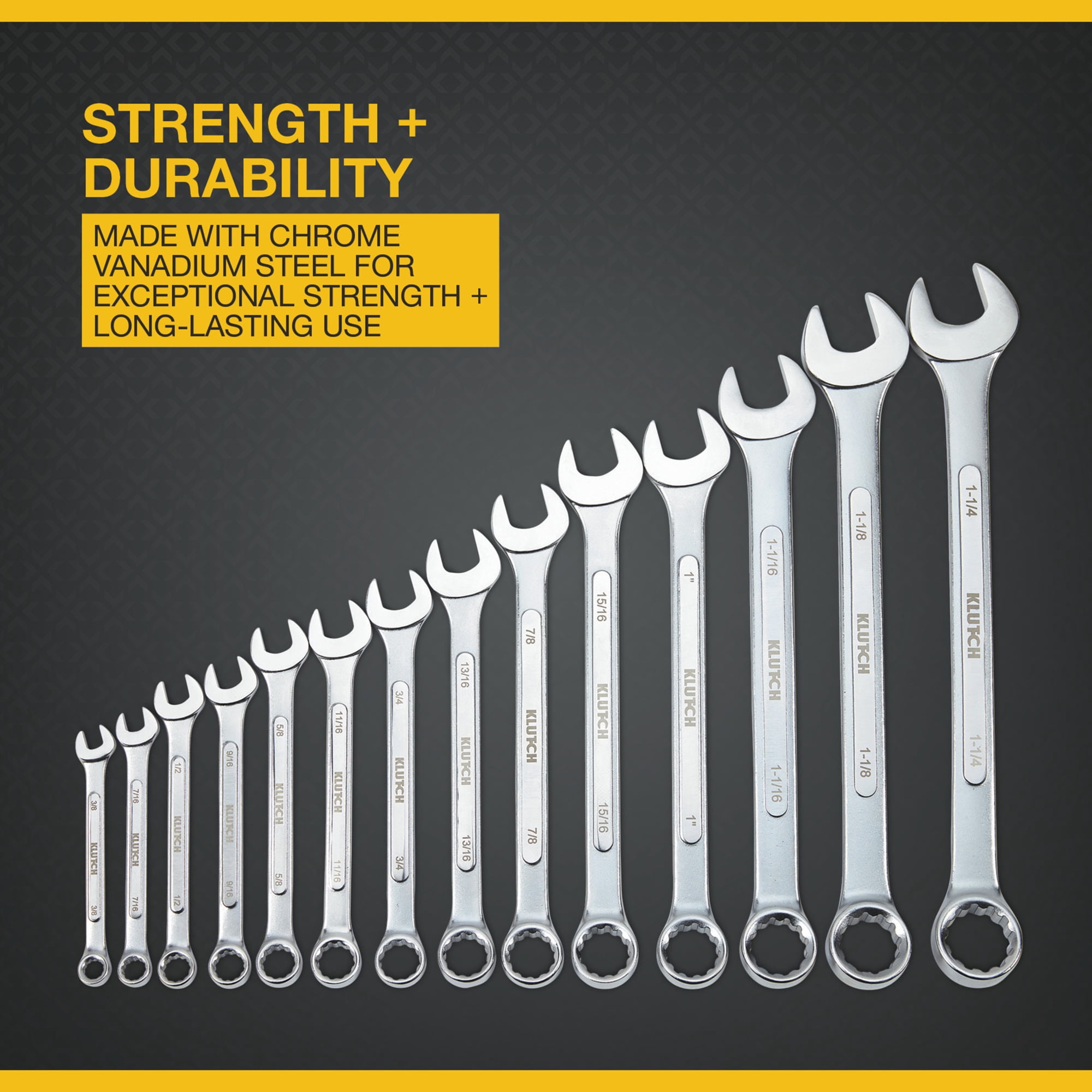 Klutch Raised Panel Wrench Set, 14-Pc., SAE