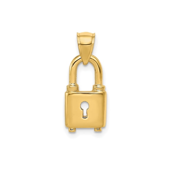 14k Yellow Gold Padlock Pendant Necklace for Women or Unisex, Real Gold Charm with Keyhole Cutout, Symbol of Love, Protection, Minimalist Layering Fashion Jewelry
