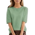 thumbnail image 4 of LEKODE Women Knit Sweater Tops, Crew Neck Cap Sleeve, Cropped Hem, Lightweight Knit Pullover for Business Casual Work Office Daily Outfits C Light Green S, 4 of 9