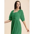 thumbnail image 4 of Moomaya Womens Solid Ruched Midi Dress, Smocked Style, Elbow Sleeves Dress, 4 of 8