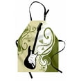 thumbnail image 1 of Music Apron Electric Bass Guitar Figure with Swirls Background Artful Illustration, Unisex Kitchen Bib Apron with Adjustable Neck for Cooking Baking Gardening, Olive Green White Black, by Ambesonne, 1 of 3