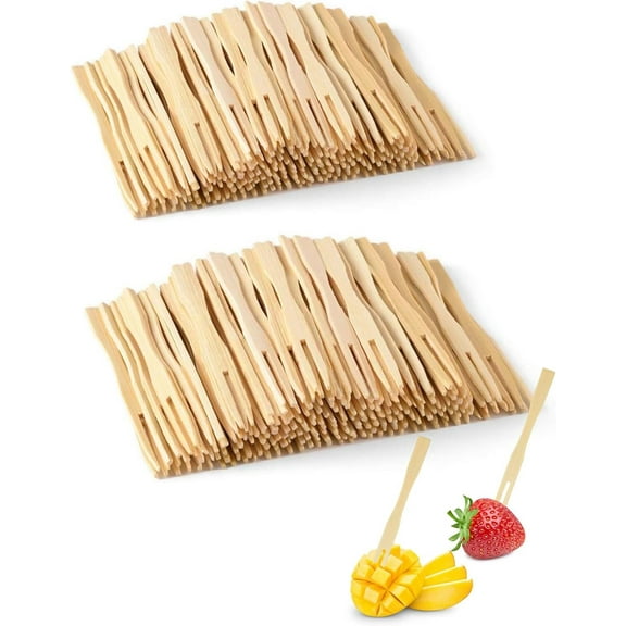 320 Pack Bamboo Cocktail Forks, 3.5 Inch Natural Bamboo Forks, Toothpicks for Appetizers for Party/Catering/Dessert/Fruit