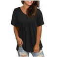 thumbnail image 2 of Auroural Clearance under $10.00 Black And Friday Deals Clearance Womens Clothes Clearance Womens Summer Tops Short Sleeve Buttons Pleated Flared Plus Size Blouses, 2 of 8