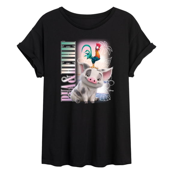 Moana - Pua & Heihei Bootleg - Juniors Oversized Graphic T-Shirt