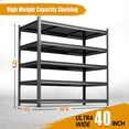 thumbnail image 2 of 72''H × 40''W Garage Shelving, 5 Tier Heavy Duty Shelving, 2500 lbs Capacity Garage Storage Shelves, Industrial Shelves with Thickened Double-Layer Posts for Garage, Warehouse, Basement,Black, 2 of 9