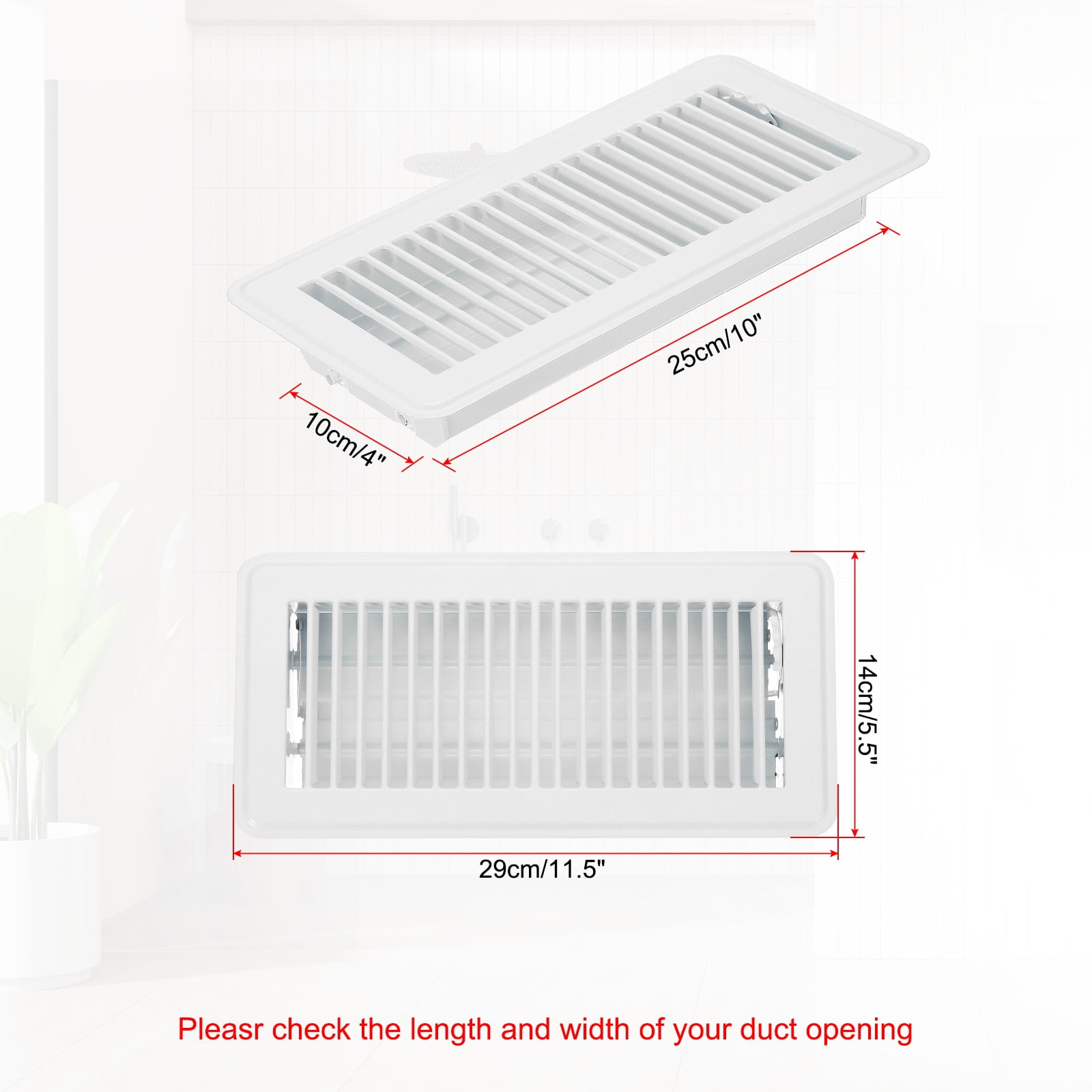 Uxcell 10 x 4 Inch Floor Register, 1pcs Heavy Duty Air Vent Cover Adjustable Floor Grates, White