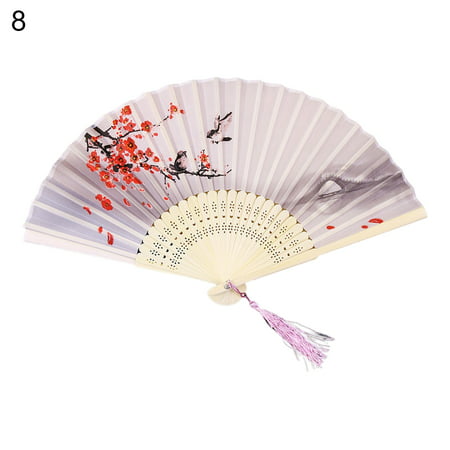 

Hadanceo Hand Fan Attractive Tassel Flower Printed Handheld Fan Hard Fracture Novel for Outdoor