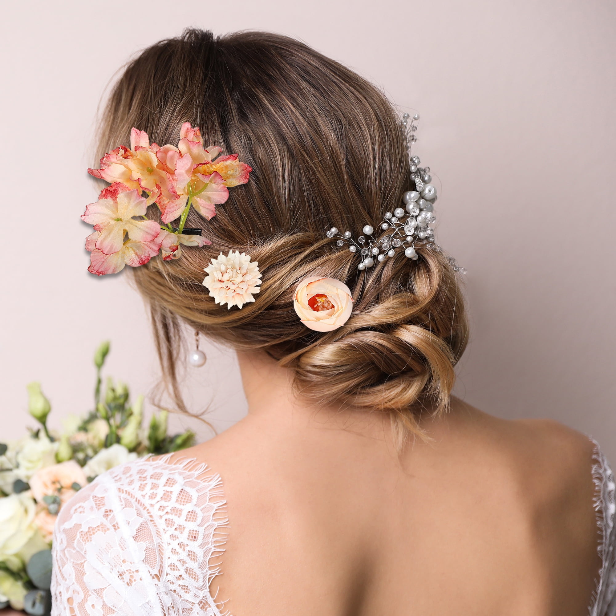 Unique Bargains 16Pcs Flower Hair Clips Flower Hair Barrettes Fake Flowers