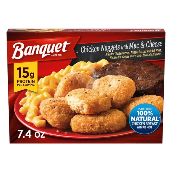 Banquet Chicken Nuggets With Mac & Cheese, 15g of Protein, Frozen Meal, 7.4 oz.