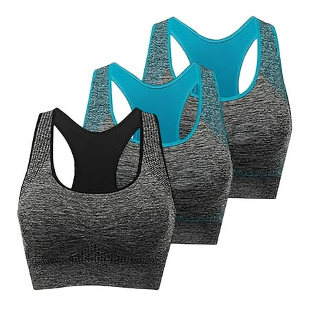 ATOYSOY 3 Pack Sports Bra Everyday Bra Racerback Yoga Activewear Breathable Push Up Bralette Workout Underwear Comfort Bra Teens Clearance Wireless Seamless Tank Tops Gray L