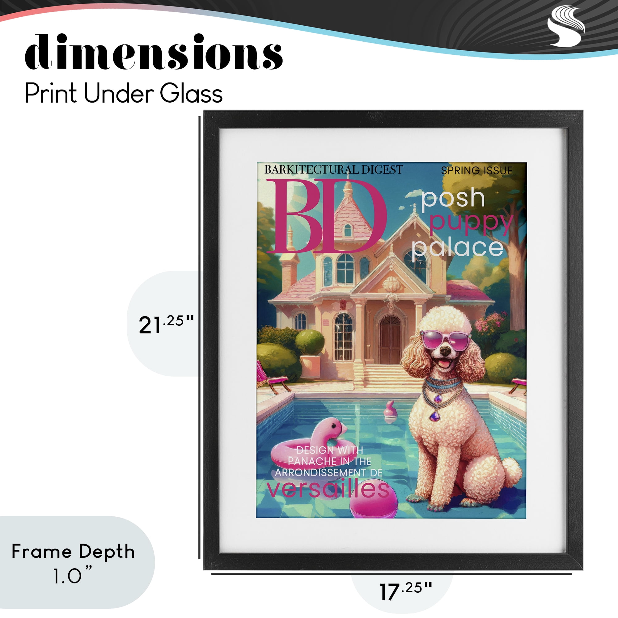 Stupell Industries Poodle Magazine Parody Black Framed Print Under Glass, design by Grotto Studios