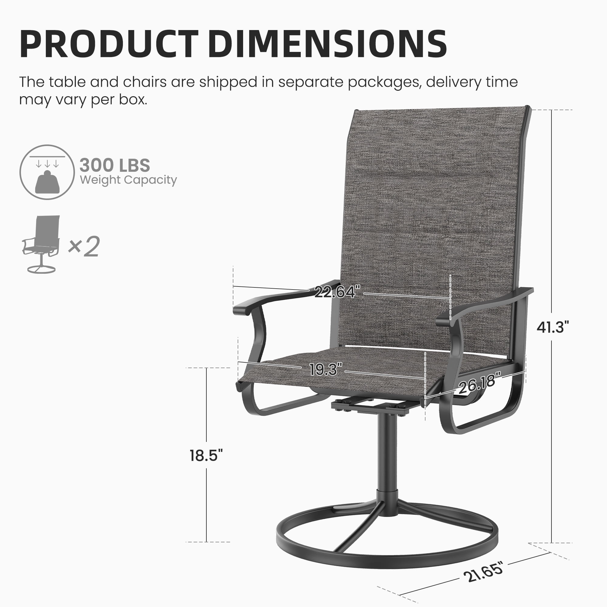 ELPOSUN Patio Swivel Chairs Set of 8, Outdoor Dining Chairs High Back Padded All Weather Breathable Textilene Outdoor Swivel Chairs with Metal Rocking Frame for Lawn Garden Backyard Deck, Dark Gray
