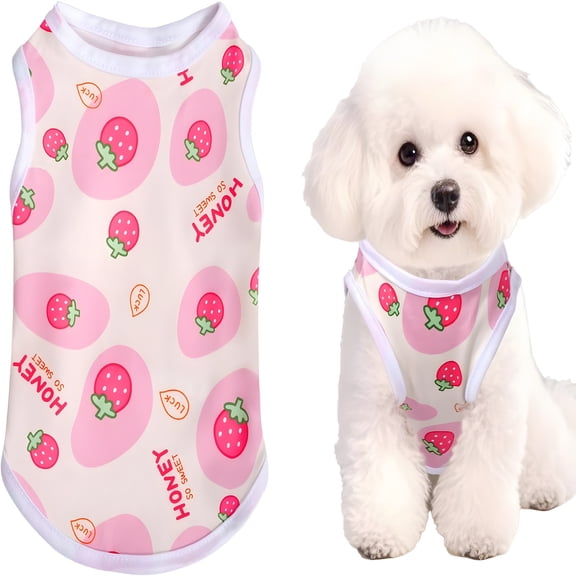 GASTROPOD Pink Dog Shirts Cute Dog Clothes Soft Pet T Shirt Printed Puppy Shirt for Small Medium Dogs Cats Girl (Strawberry1, S)