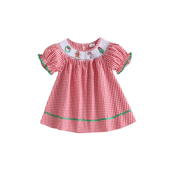 Miaouyo Christmas Girls Princess Dress Elegant Plaid Embroidery Summer A-line Dress