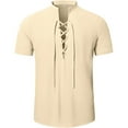 thumbnail image 3 of HAOMEILI Men's Short Sleeve Shirts Retro Style Lace up for Medieval,Viking,Hippie Halloween Cosplay Pirate Renaissance Costume, 3 of 5
